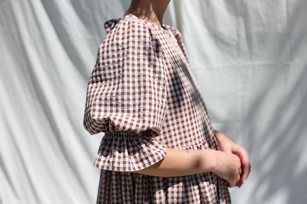 Puffy sleeves seersucker checks dress NINA