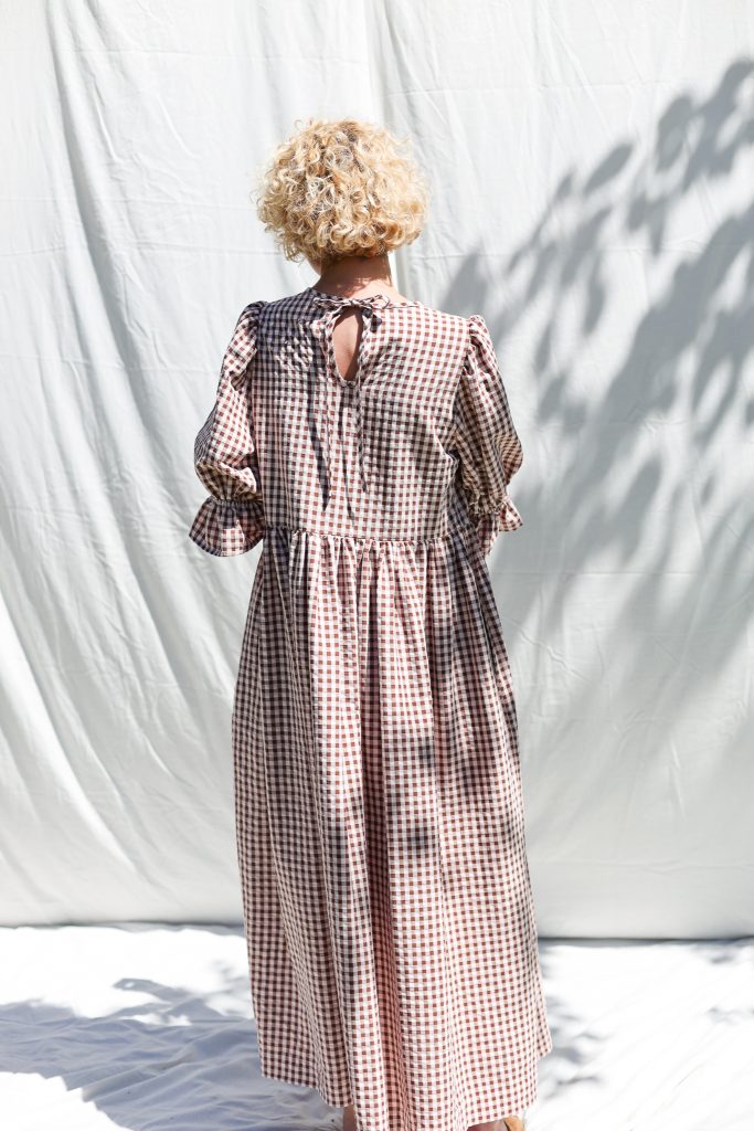 Puffy sleeves seersucker checks dress NINA