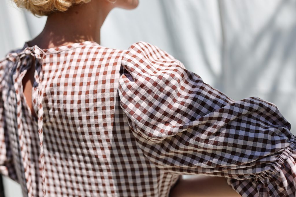 Puffy sleeves seersucker checks dress NINA