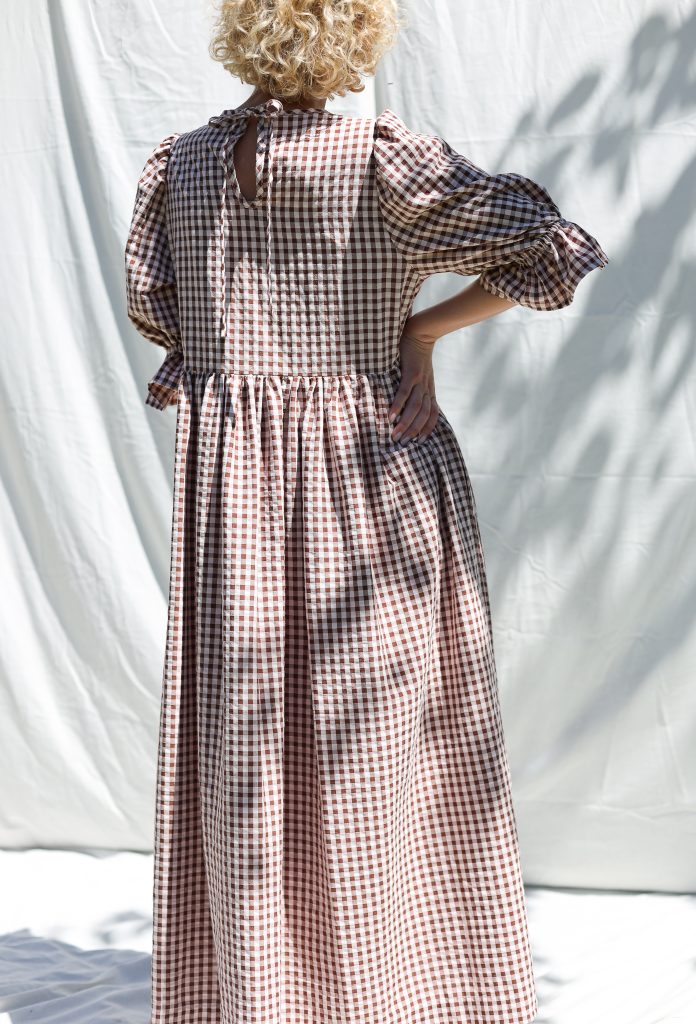Puffy sleeves seersucker checks dress NINA