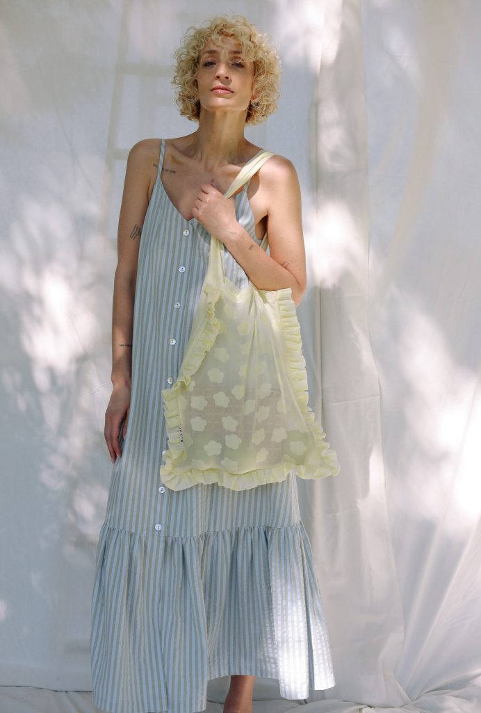 Floral Organza Sheer Tote Bag in Butter Yellow Color