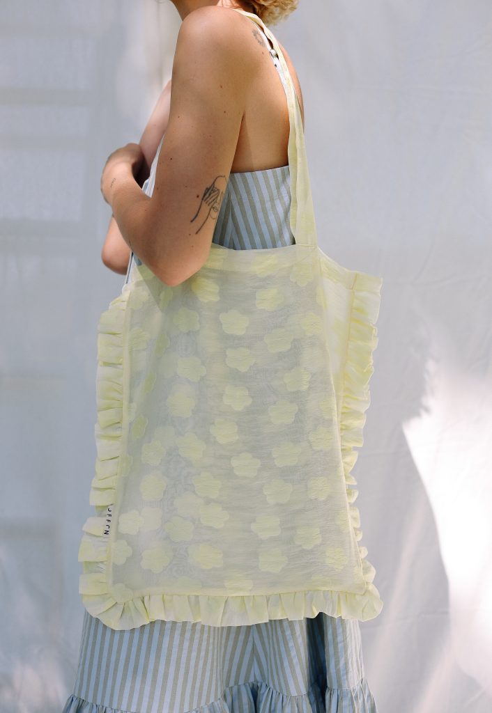 Floral Organza Sheer Tote Bag in Butter Yellow Color | Accessories | Sustainable clothing | OffOn clothing