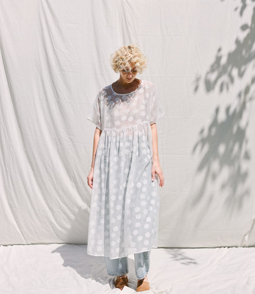 White floral oversized organza dress SILVINA