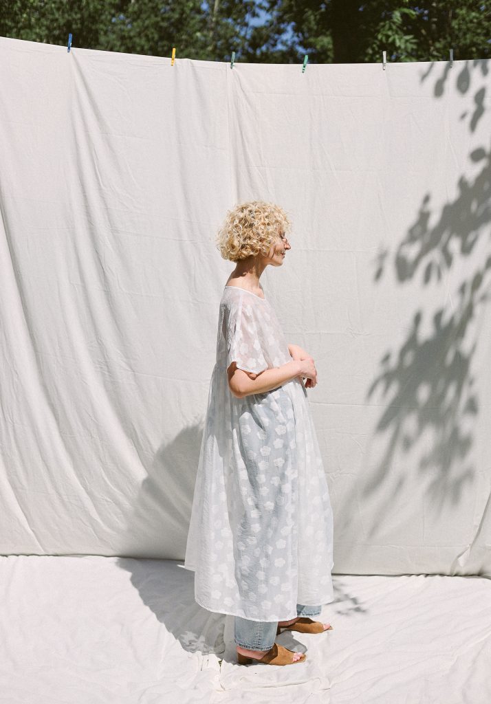 White floral oversized organza dress SILVINA