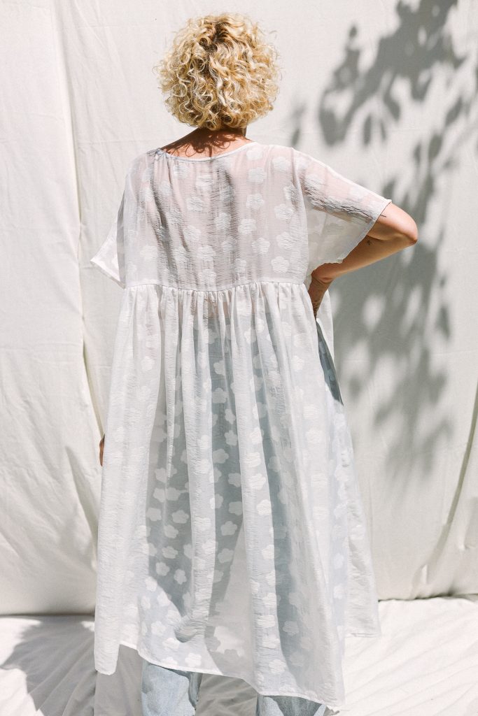 White floral oversized organza dress SILVINA