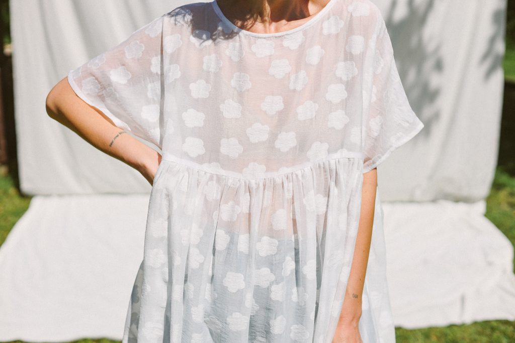 White floral oversized organza dress SILVINA