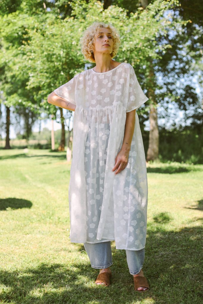 White floral oversized organza dress SILVINA