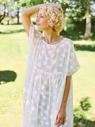 White floral oversized organza dress SILVINA | Dress | Sustainable clothing | OffOn clothing