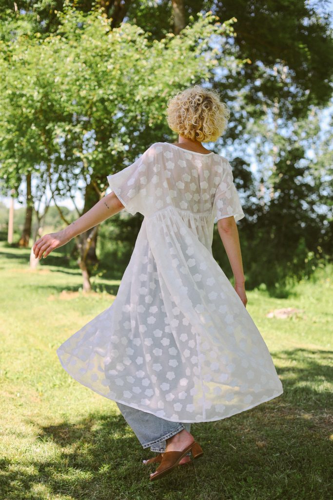 White floral oversized organza dress SILVINA