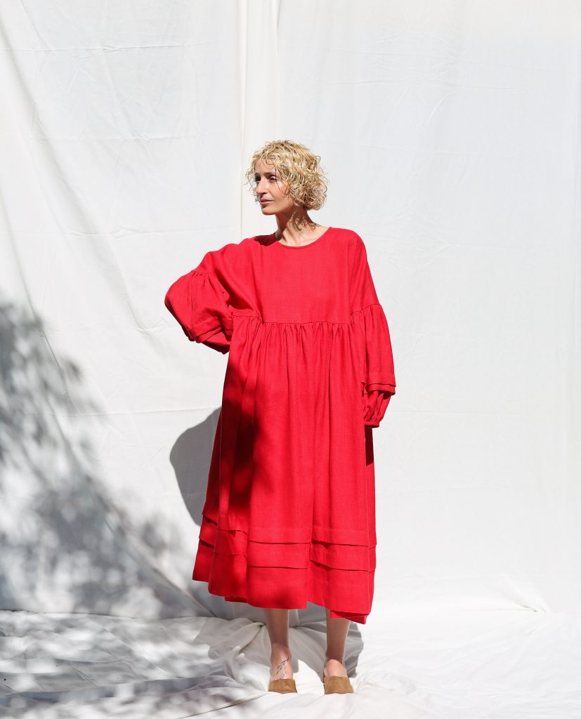 Oversized Linen Dress with Pleated Details