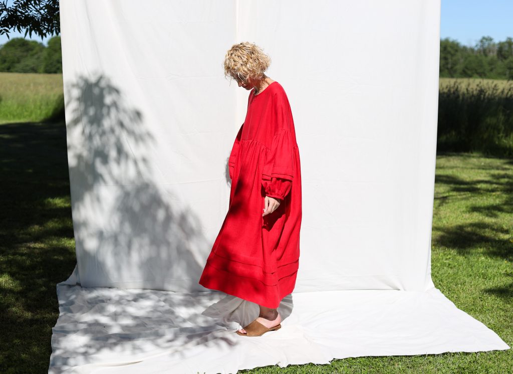 Oversized Linen Dress with Pleated Details