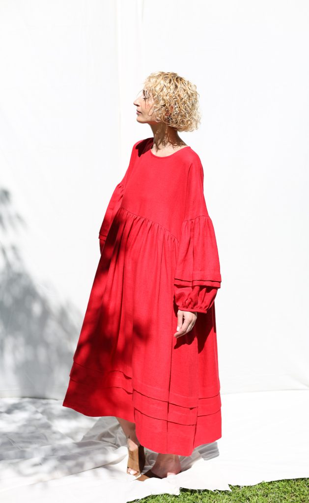 Oversized Linen Dress with Pleated Details