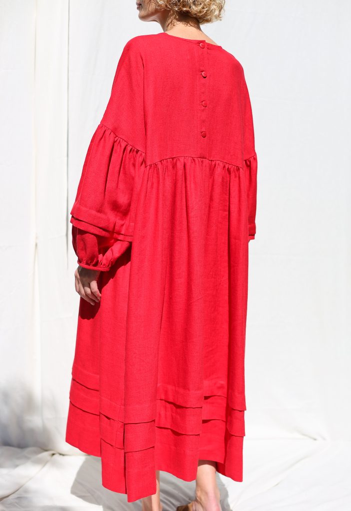 Oversized Linen Dress with Pleated Details