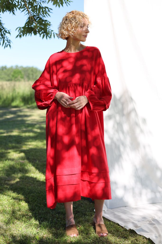 Oversized Linen Dress with Pleated Details