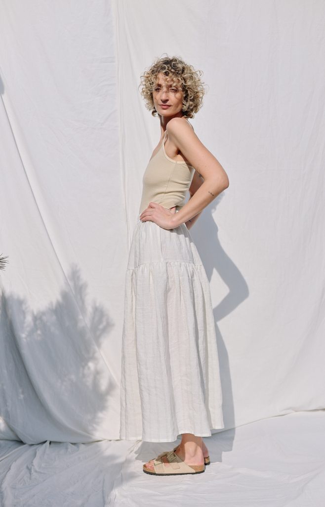 Striped linen ruffled skirt with elastic waist | Skirt | Sustainable clothing | OffOn clothing