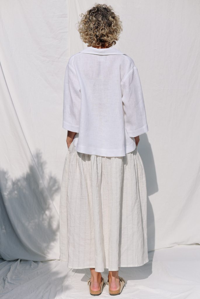 Linen wide sleeves revere collar shirt