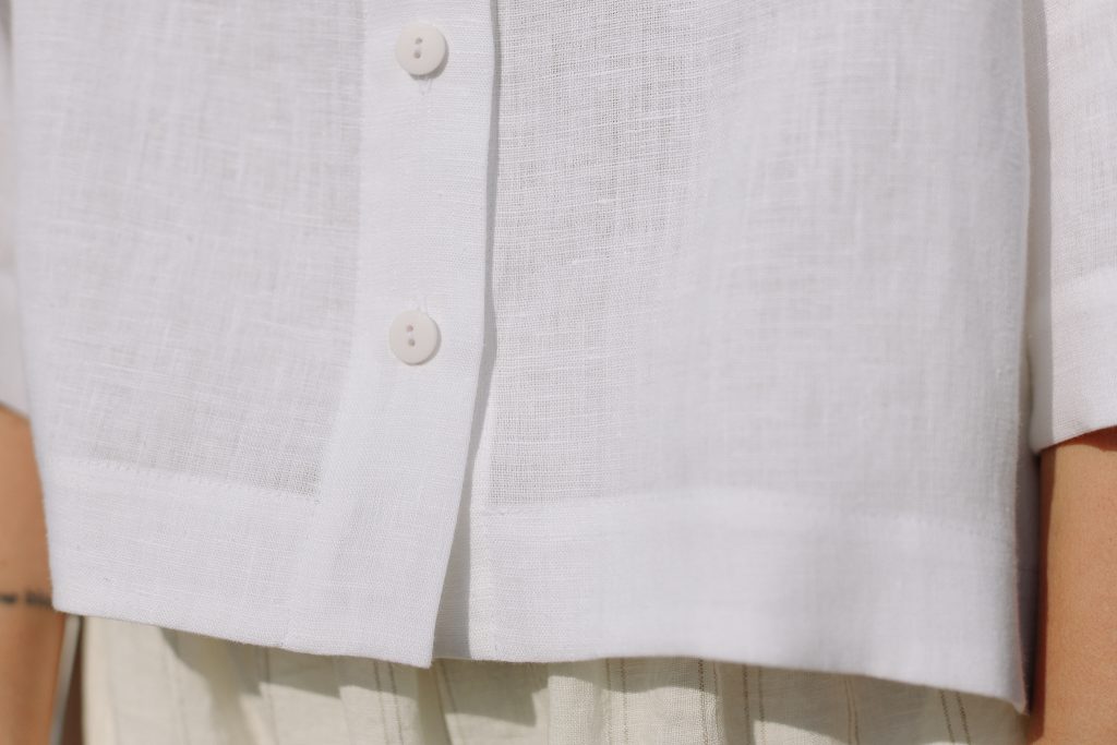 Linen wide sleeves revere collar shirt