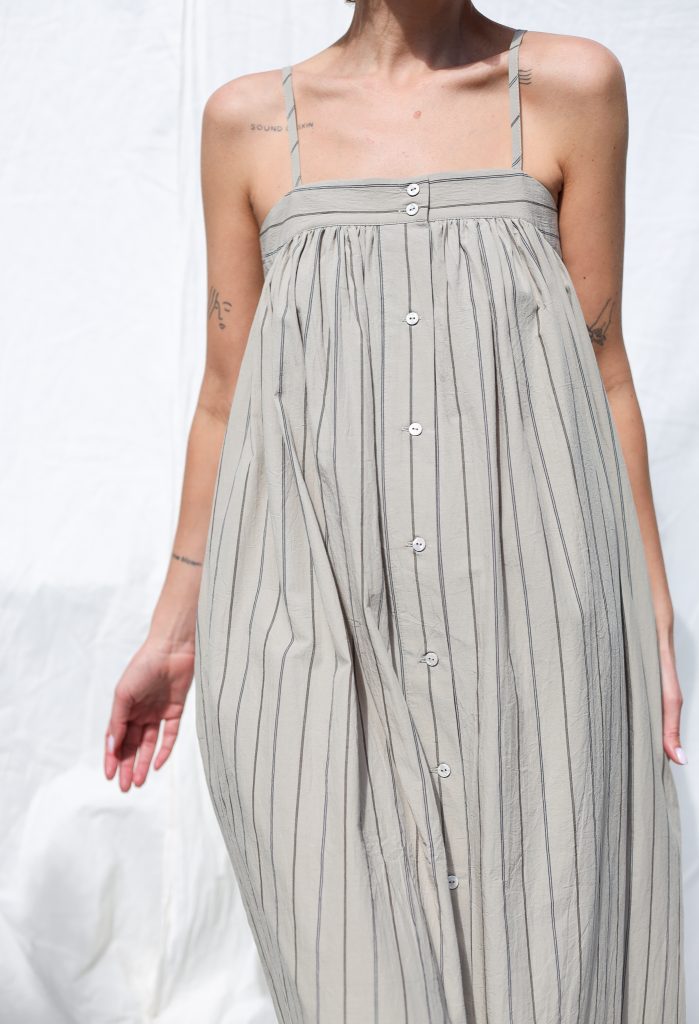 Thin Straps Maxi Dress EMILY in Organic Striped Cotton