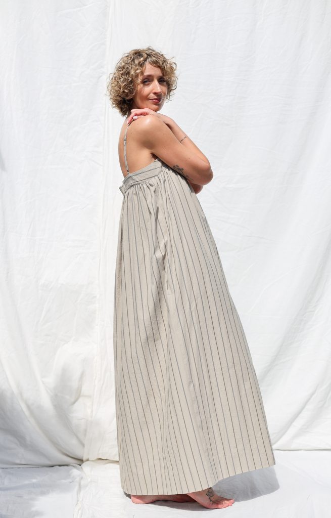 Thin Straps Maxi Dress EMILY in Organic Striped Cotton