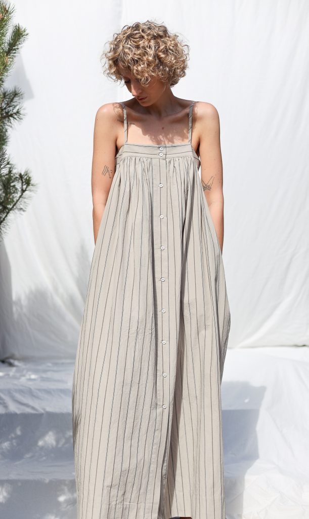 Thin Straps Maxi Dress EMILY in Organic Striped Cotton