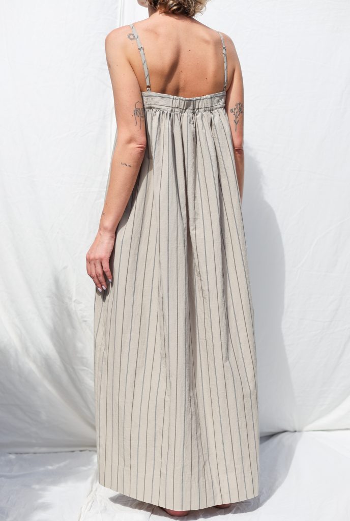 Thin Straps Maxi Dress EMILY in Organic Striped Cotton