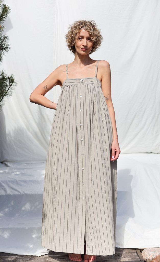 Thin Straps Maxi Dress EMILY in Organic Striped Cotton | Dress | Sustainable clothing | OffOn clothing