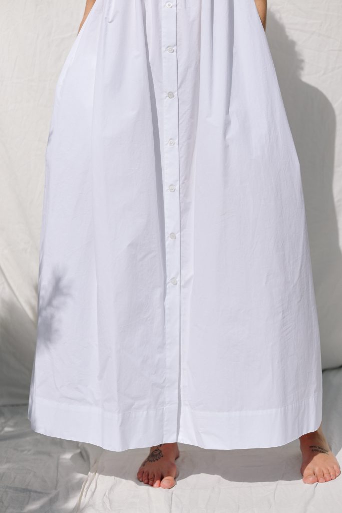 Sleeveless Flowing Maxi Button Front Dress EMILY in White Organic Cotton