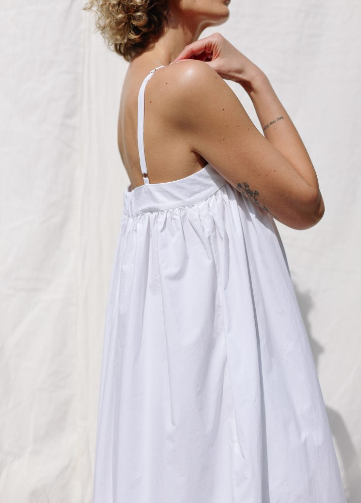 Sleeveless Flowing Maxi Button Front Dress EMILY in White Organic Cotton