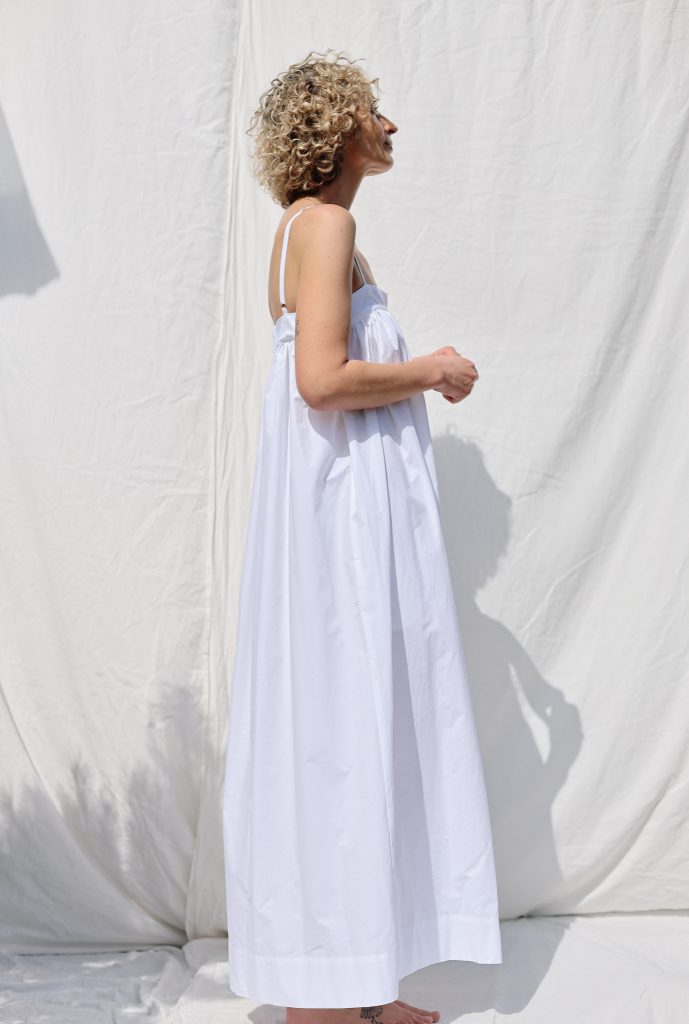 Sleeveless Flowing Maxi Button Front Dress EMILY in White Organic Cotton