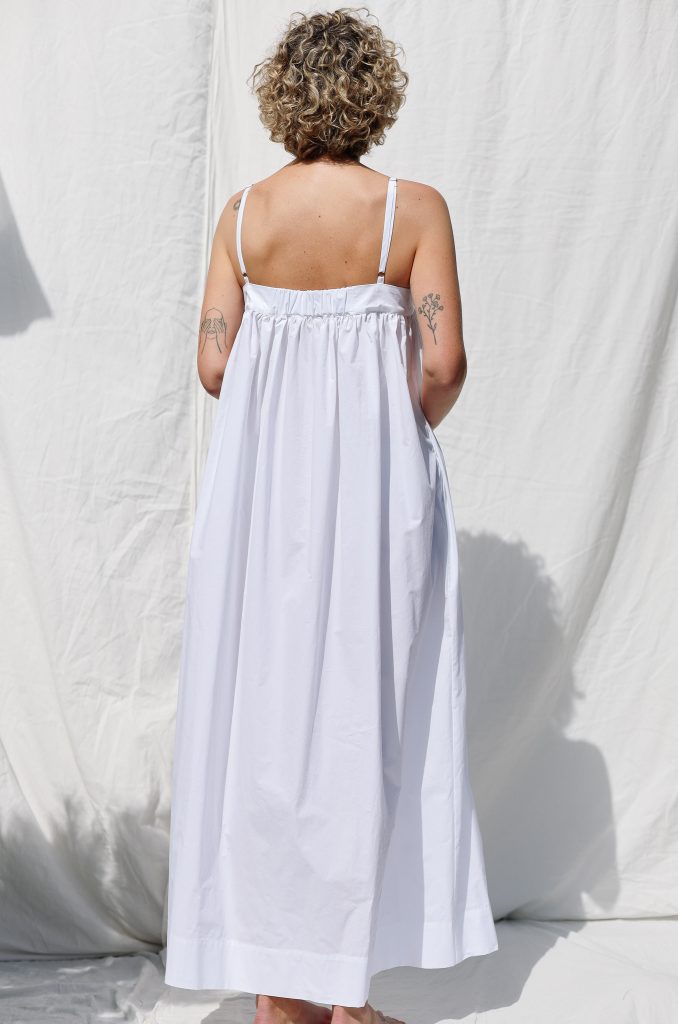 Sleeveless Flowing Maxi Button Front Dress EMILY in White Organic Cotton