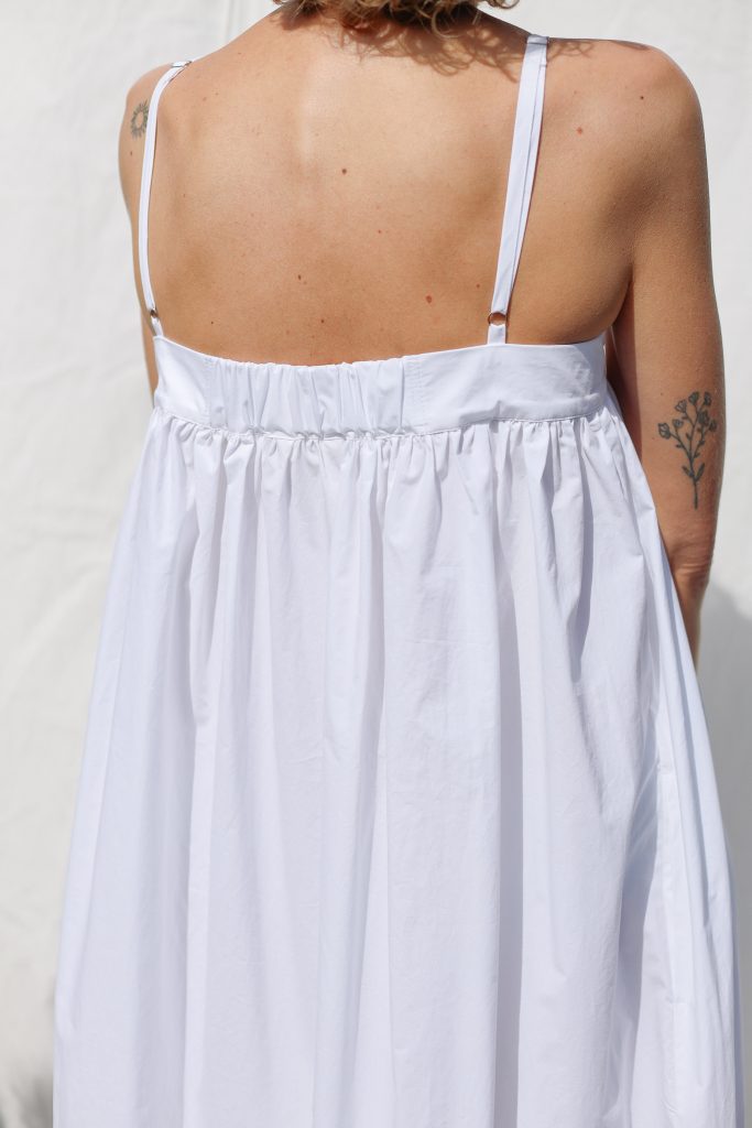 Sleeveless Flowing Maxi Button Front Dress EMILY in White Organic Cotton