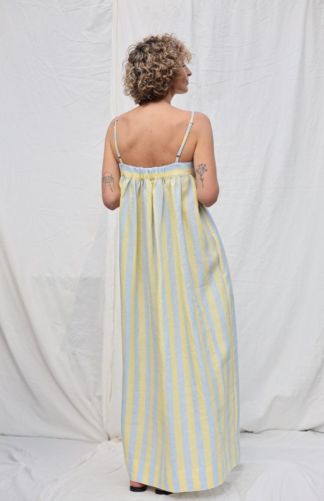 Sleeveless Striped Linen Maxi Button Front Dress EMILY