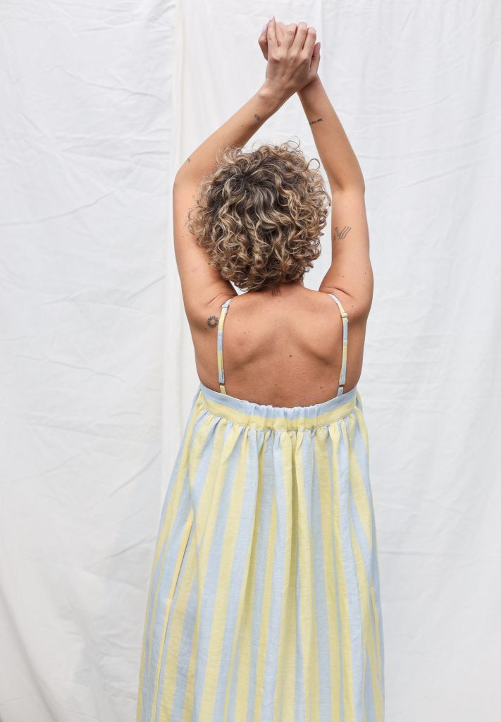 Sleeveless Striped Linen Maxi Button Front Dress EMILY