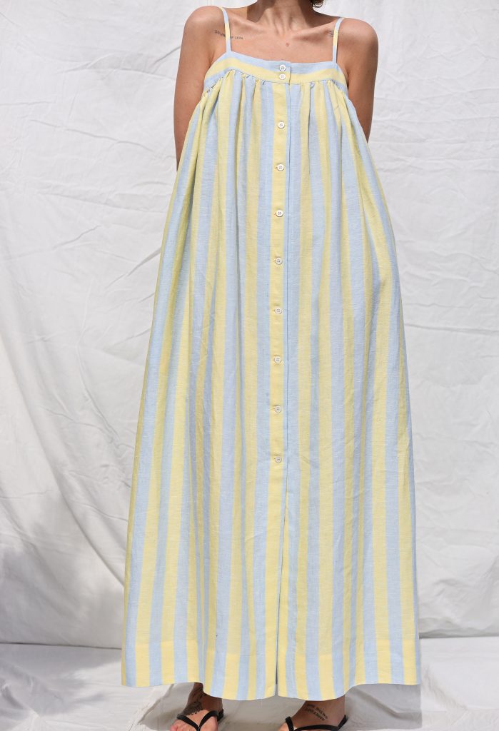 Sleeveless Striped Linen Maxi Button Front Dress EMILY