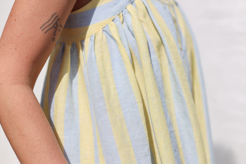 Sleeveless Striped Linen Maxi Button Front Dress EMILY