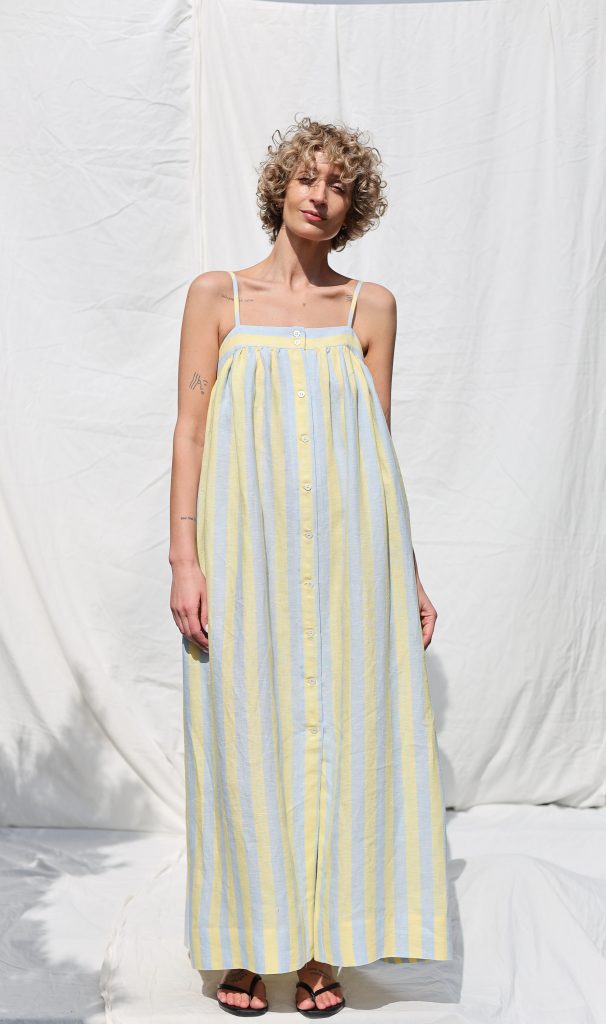 Sleeveless Striped Linen Maxi Button Front Dress EMILY | Dress | Sustainable clothing | OffOn clothing