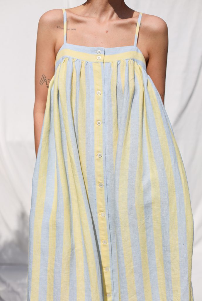 Sleeveless Striped Linen Maxi Button Front Dress EMILY