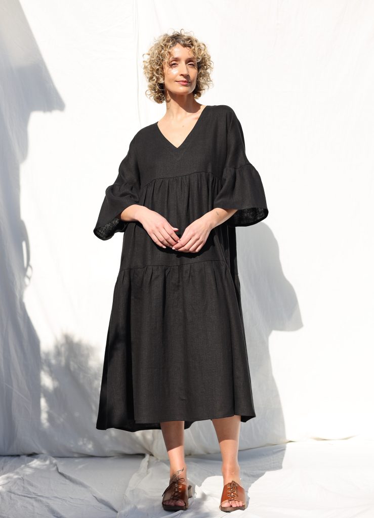 Linen Loose Fit Tiered Dress ADELE | Dress | Sustainable clothing | OffOn clothing