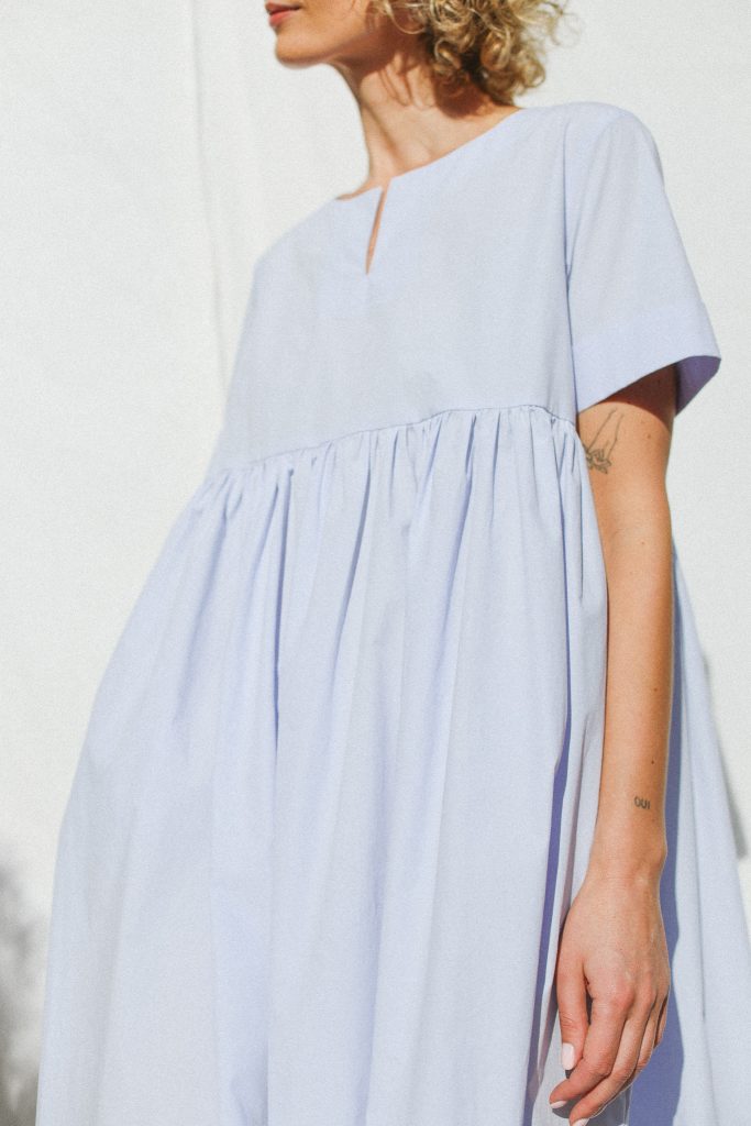 Light Blue Organic Cotton Dress With Short Folded Sleeves - Image 5