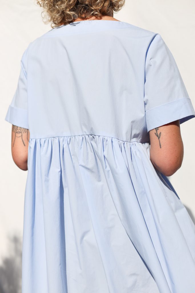 Light Blue Organic Cotton Dress With Short Folded Sleeves