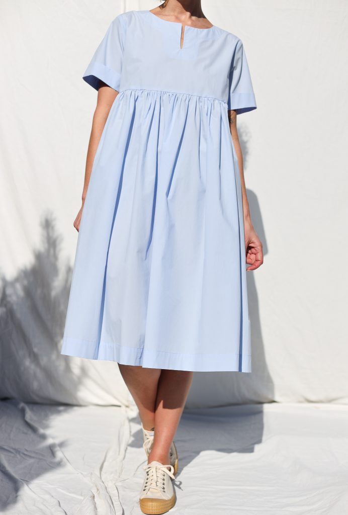 Light Blue Organic Cotton Dress With Short Folded Sleeves