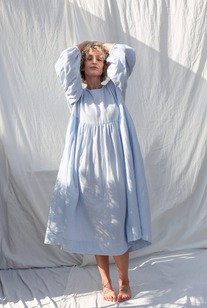 Blue double gauze oversized dress GRETA | Dress | Sustainable clothing | OffOn clothing