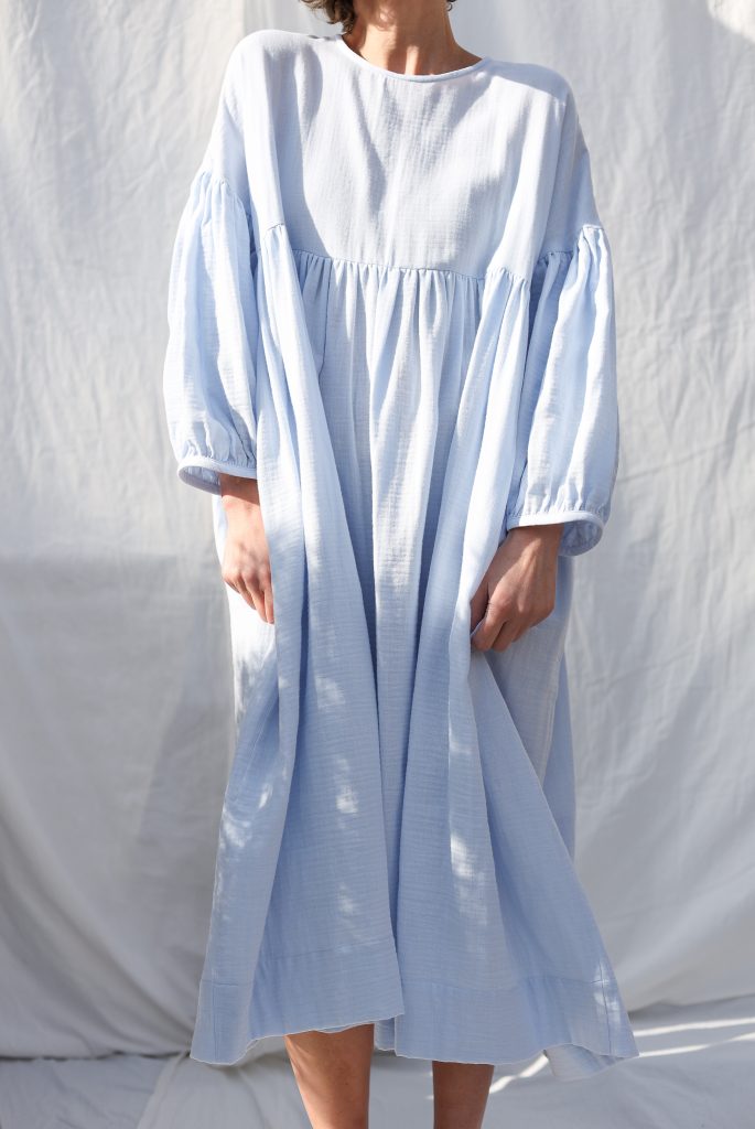 Blue double gauze oversized dress GRETA