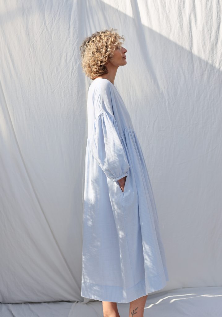 Blue double gauze oversized dress GRETA