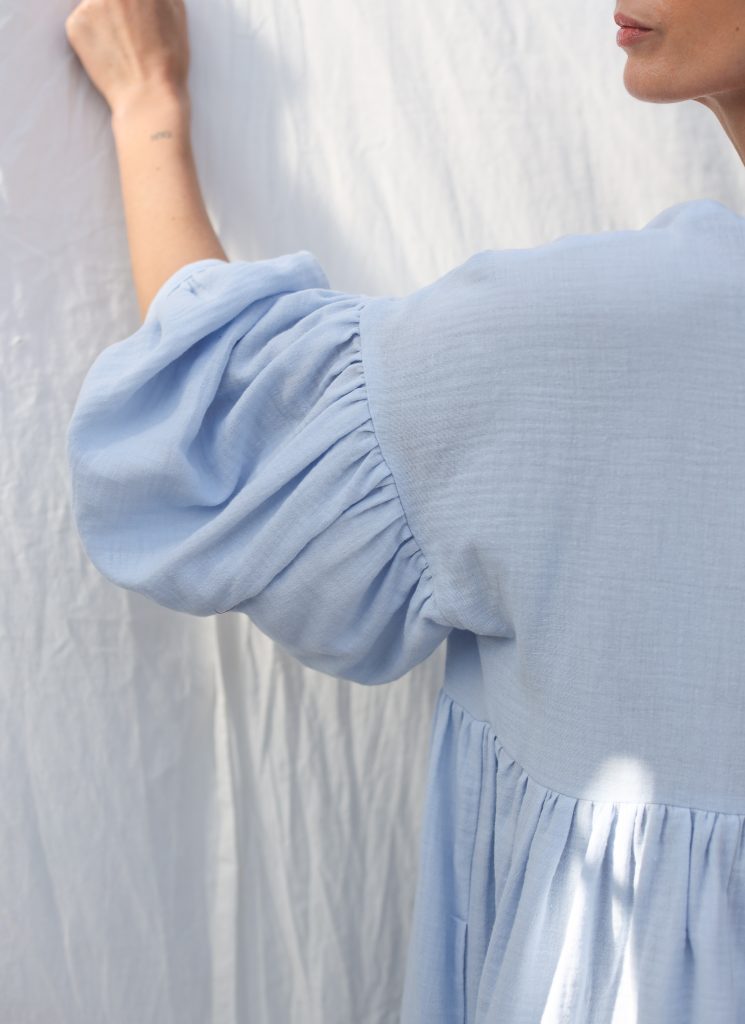 Blue double gauze oversized dress GRETA