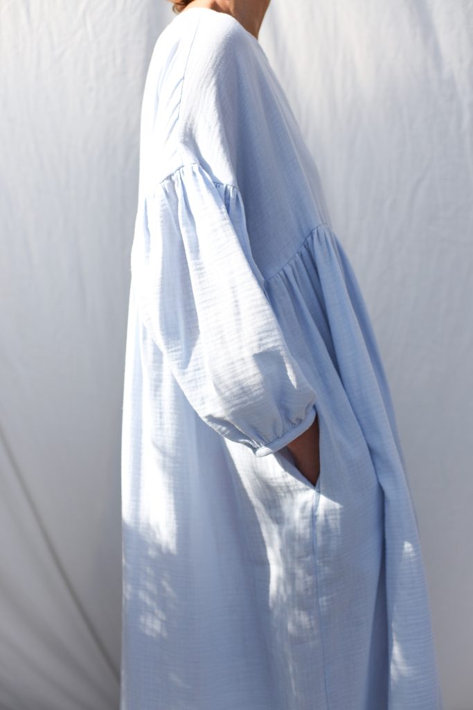 Blue double gauze oversized dress GRETA