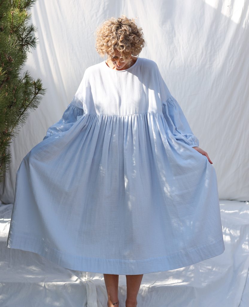 Blue double gauze oversized dress GRETA