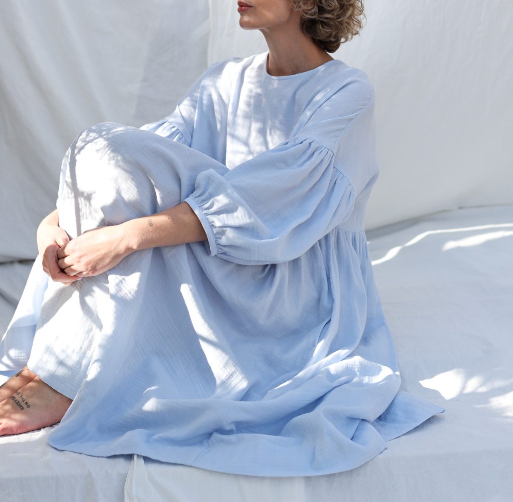 Blue double gauze oversized dress GRETA