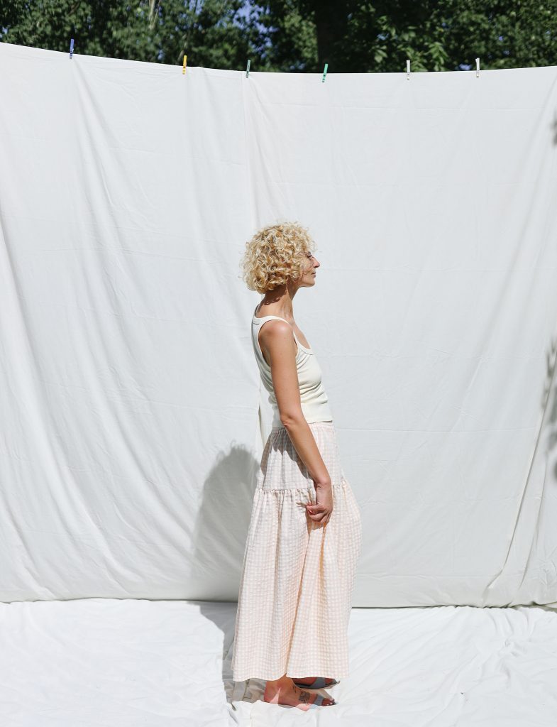 Elasticated Waist Seersucker Gingham Maxi Skirt