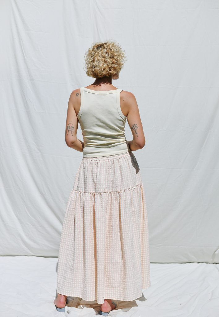 Elasticated Waist Seersucker Gingham Maxi Skirt